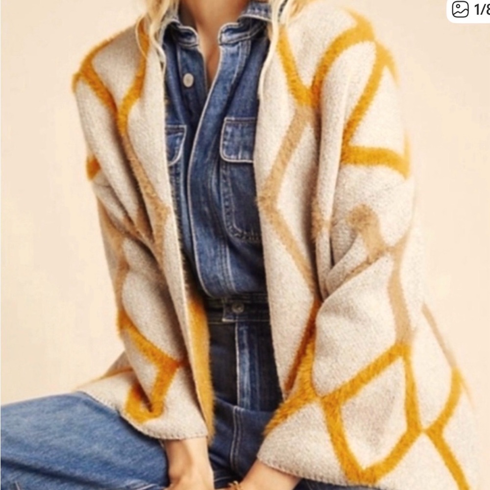 Anthropologie Akemi + Kin Open Front Cardigan with Geometric Design - Picture 6 of 6